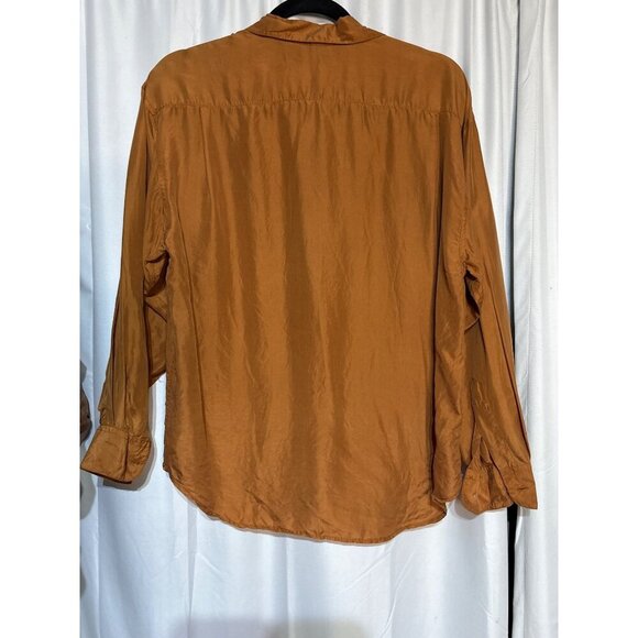 Button-Up Shirt Womens 100% Silk With Pockets S Burnt Orange Y2K - Picture 4 of 5